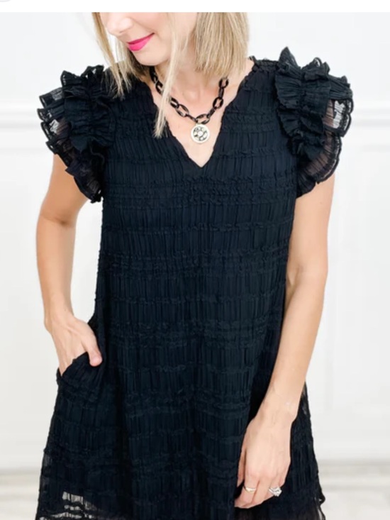 new in Dresses & Skirts - New In Black Ruffle Sleeve V-Neck Dress